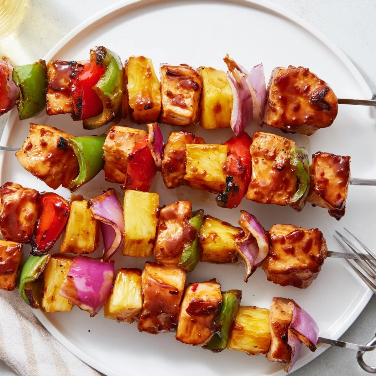 Colorful Bbq Pineapple Chicken Kabobs showing juicy chicken, sweet pineapple, smoky glaze