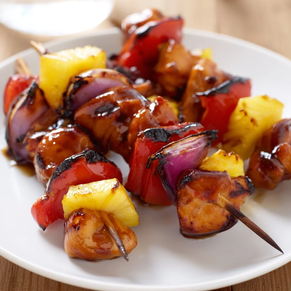 Skewered Hawaiian Turn Turn Chicken Kebabs marinated in sweet tangy pineapple sauce