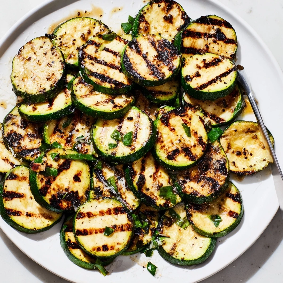 Crispy Grilled Zucchini With Parmesan And Fresh Herbs served warm with lemon  
