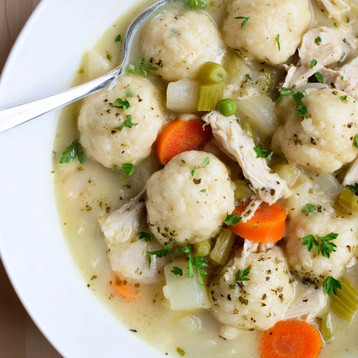 Creamy One Pot Chicken And Dumplings with fluffy dumplings and tender chicken