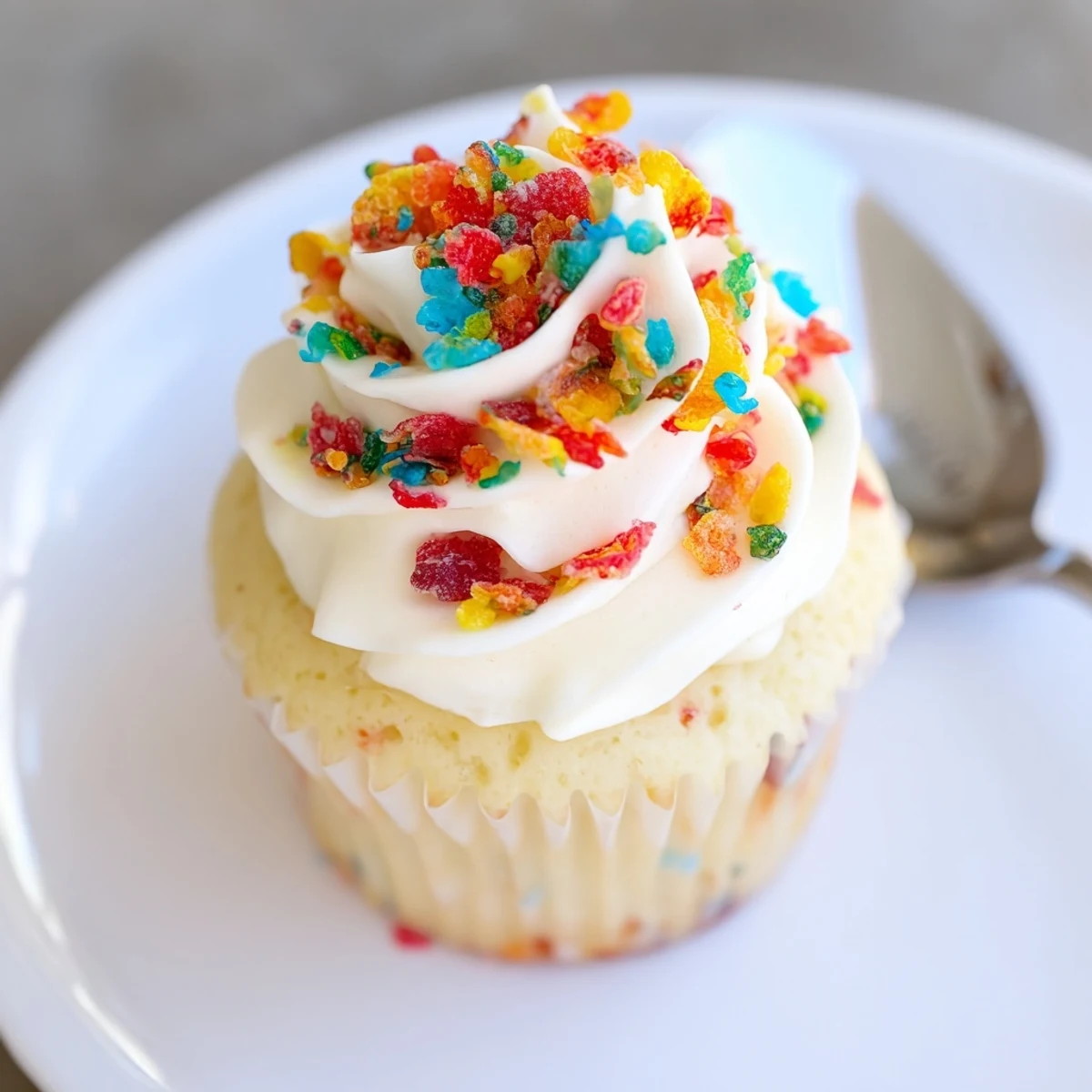 Bright Fruity Pebbles Cereal Frosting dollop beside cookies, sweet cereal aroma