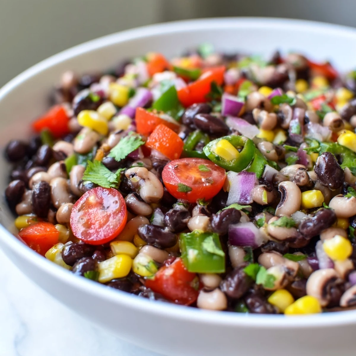 Cowboy Caviar Recipe in a rustic bowl with colorful beans and crisp vegetables