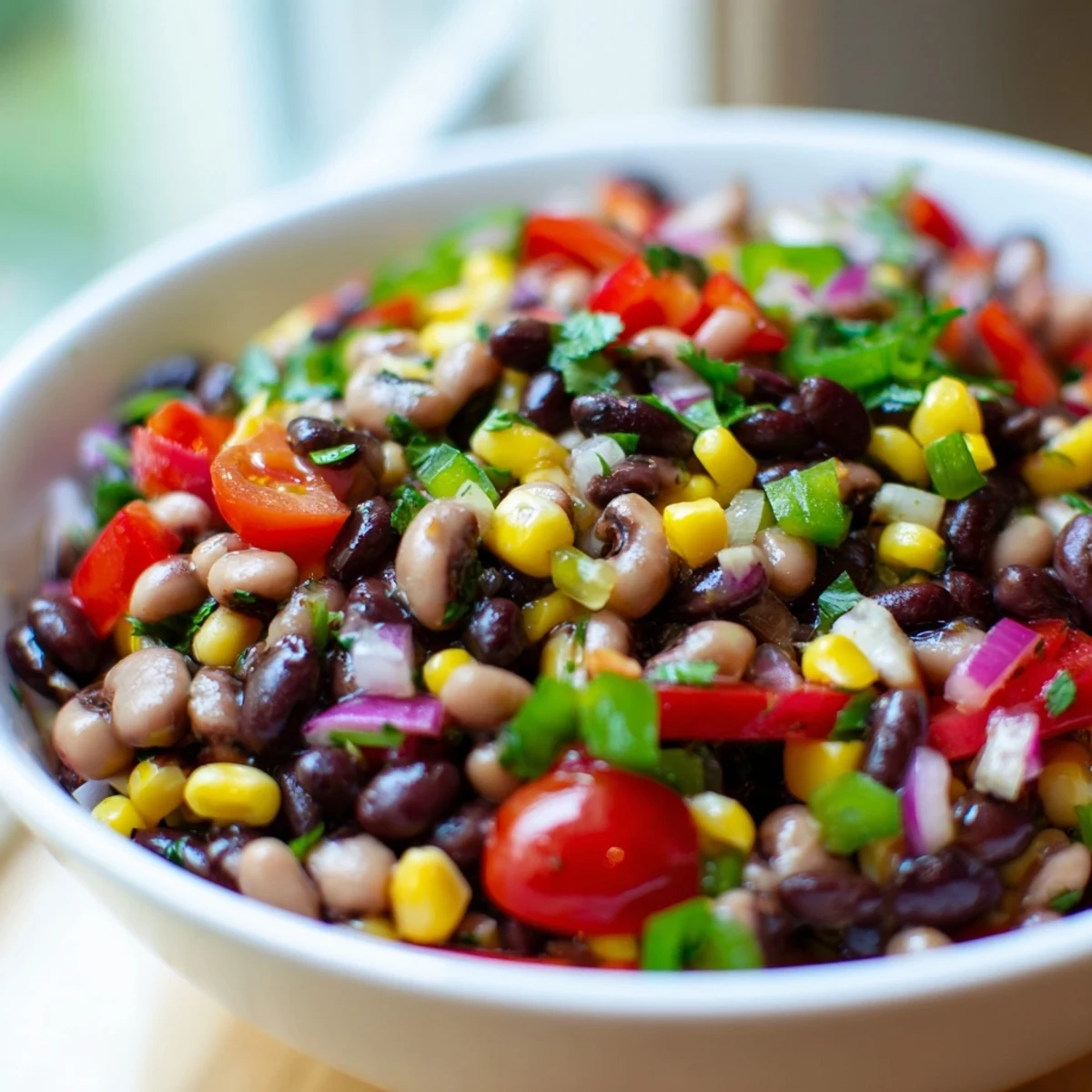 Bright Cowboy Caviar Recipe served with golden tortilla chips for dipping