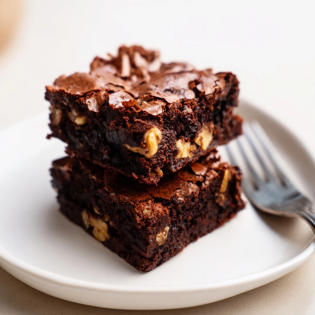 Rich fudgy Ultimate Brownies with a glossy crackly top cut into generous squares