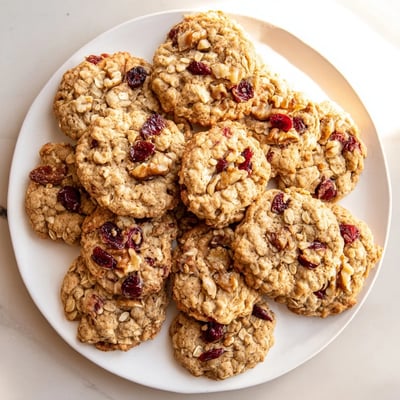 Freshly baked chai oatmeal craisin cookies dusted with cinnamon sugar and served with a glass of milk.